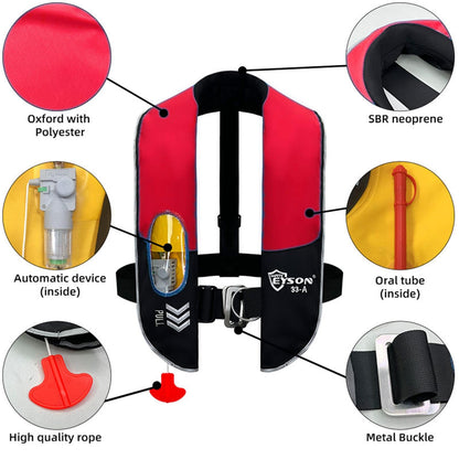 Automatic Inflatable Life Jacket,Life Vest for Adult,Preserver PFD for Adults,Supports Weight up to 330 pounds (RED-716)