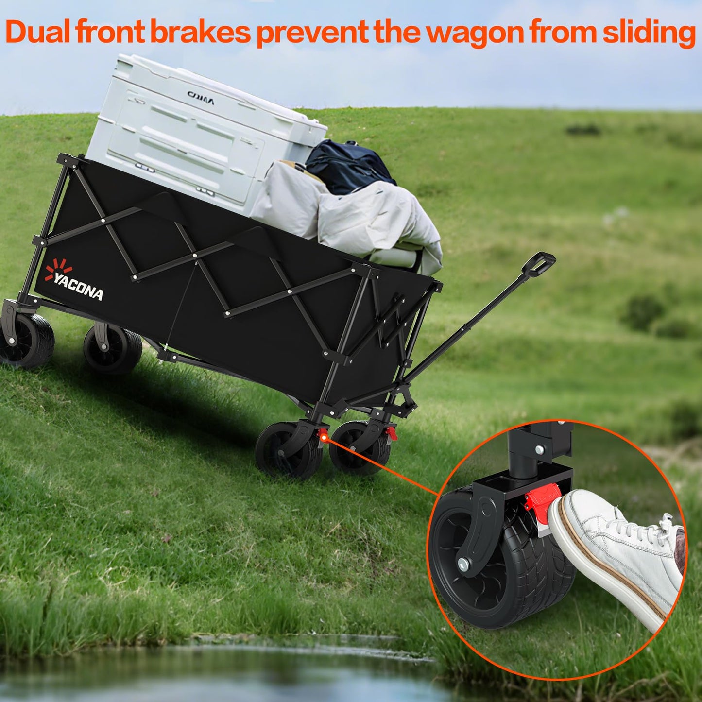 Extra Large Collapsible Wagons Carts Foldable, 450lbs Heavy Duty Folding Beach Wagons with Big All-Terrain Wheels, Utility Wagon Carts for Groceries, Outdoor Camping, Shopping, Beach, Garden