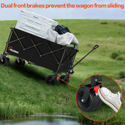 Extra Large Collapsible Wagons Carts Foldable, 450lbs Heavy Duty Folding Beach Wagons with Big All-Terrain Wheels, Utility Wagon Carts for Groceries, Outdoor Camping, Shopping, Beach, Garden