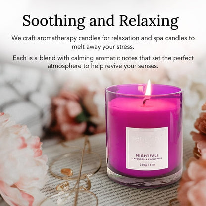 Lavender & Eucalyptus Scented Candle – 8oz Soy Wax, Clean Burning, Long‑Lasting Magenta Glass Jar, Aromatherapy Gift for Women
