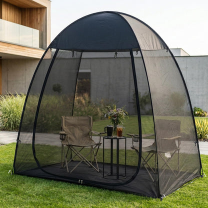 Alvantor® Pop Up Screen House Tent 6x6 FT, Snap-fit Black Mesh Screen Gazebo with Peaked Roof, Portable Screen Room Canopy Shelter with Sunshade & Sandbags for Camping, Backyard, Picnic
