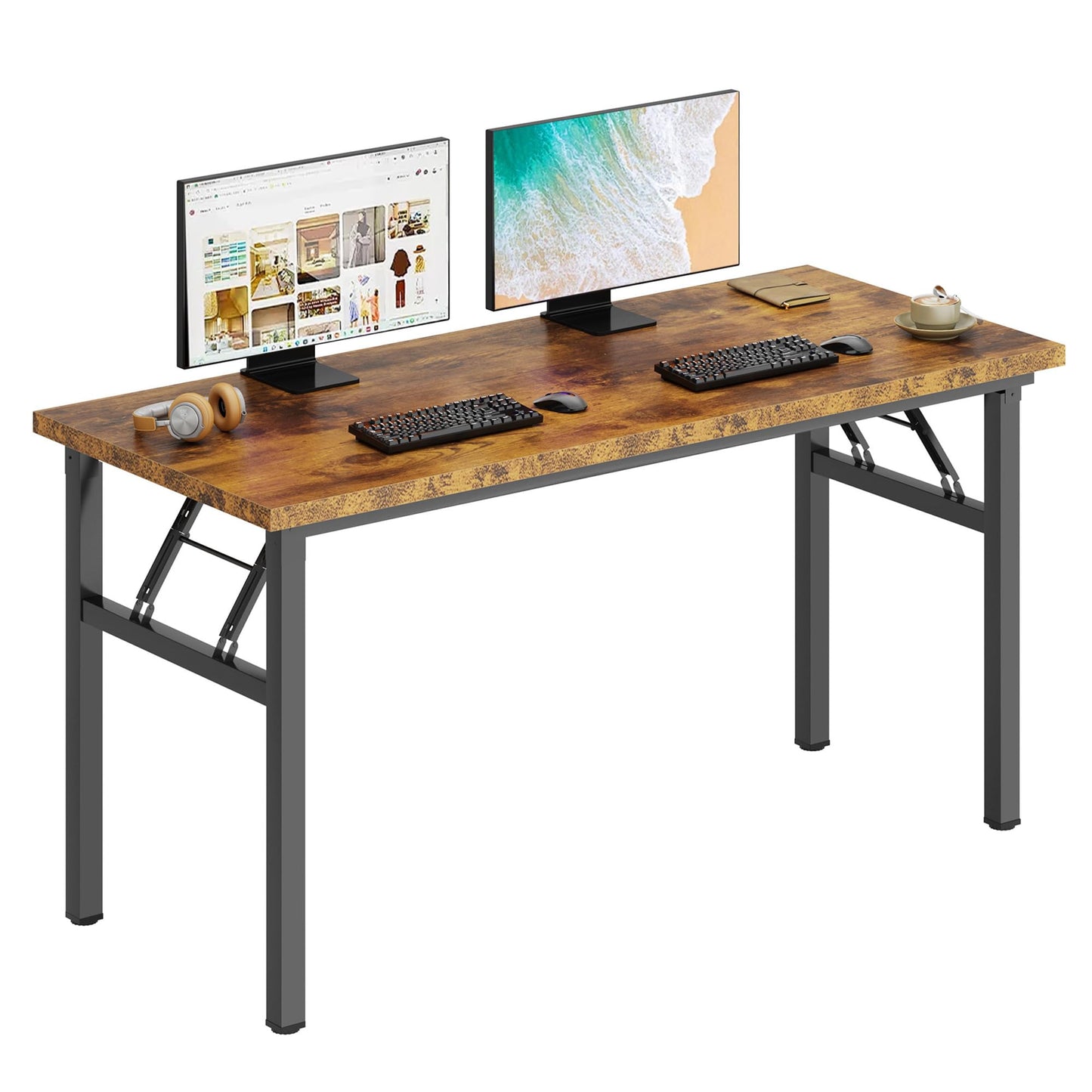 DlandHome Large Computer Desk, Folding Desk, Decent and Steady Home Office Desk/Workstation/Table 54.3inch Retro Black