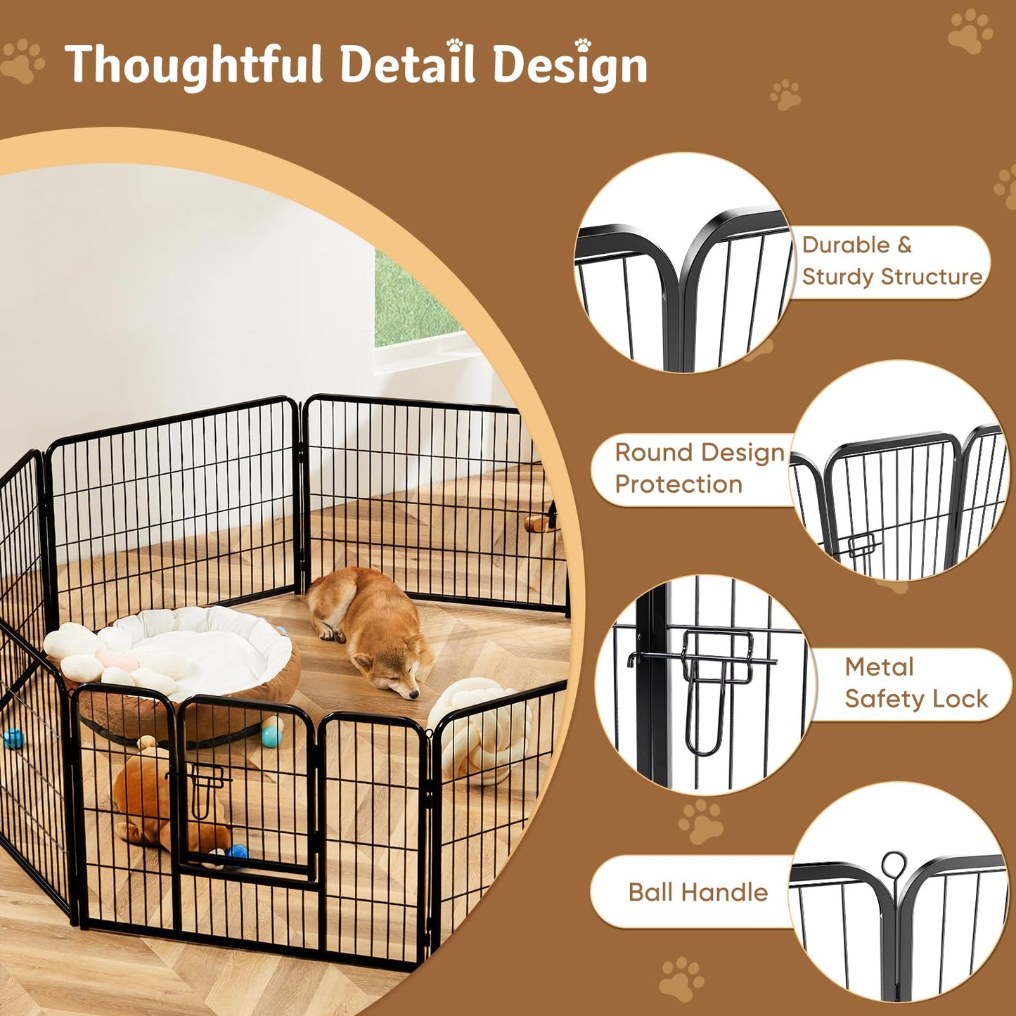 DUMOS Dog Playpen Indoor, Metal 40 Inch 8 Panels Foldable Pet Fence with Door, Outdoor Small Medium Large Dog Puppy Portable Exercise Play Pen for RV Camping, Trips, Play Yard