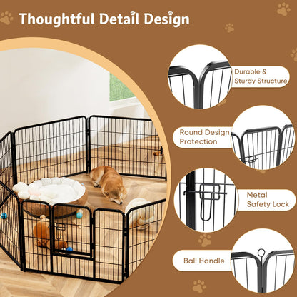DUMOS Dog Playpen Indoor, Metal 40 Inch 8 Panels Foldable Pet Fence with Door, Outdoor Small Medium Large Dog Puppy Portable Exercise Play Pen for RV Camping, Trips, Play Yard