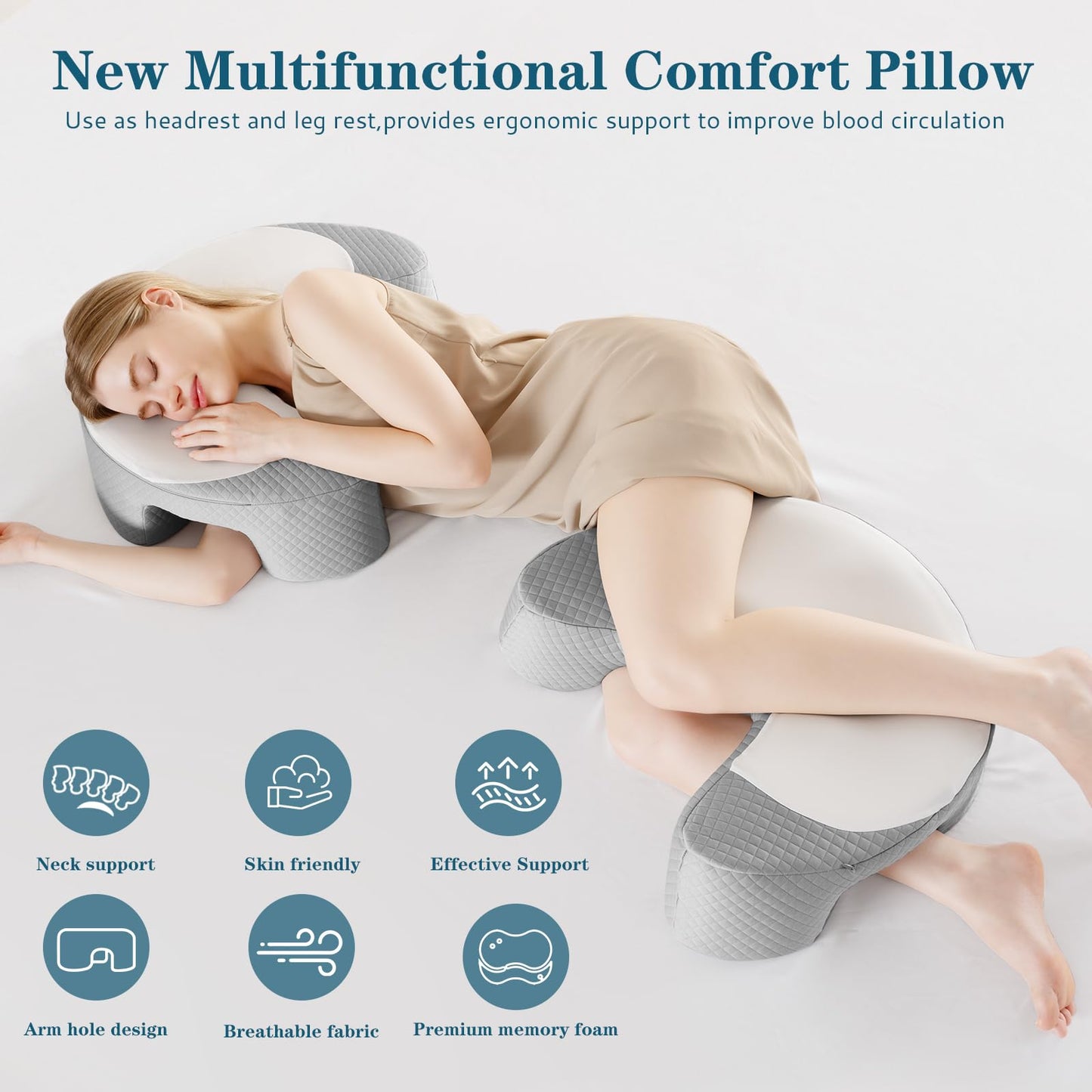 EUHAMS Side Sleeper Pillow - Ergonomic Memory Foam Shoulder Pillow with Arm Holes for Neck,Shoulder & Rotator Cuff Pain Relief-Arm Support Pillows for Adults Ideal for Left & Right Side Sleepers,Grey
