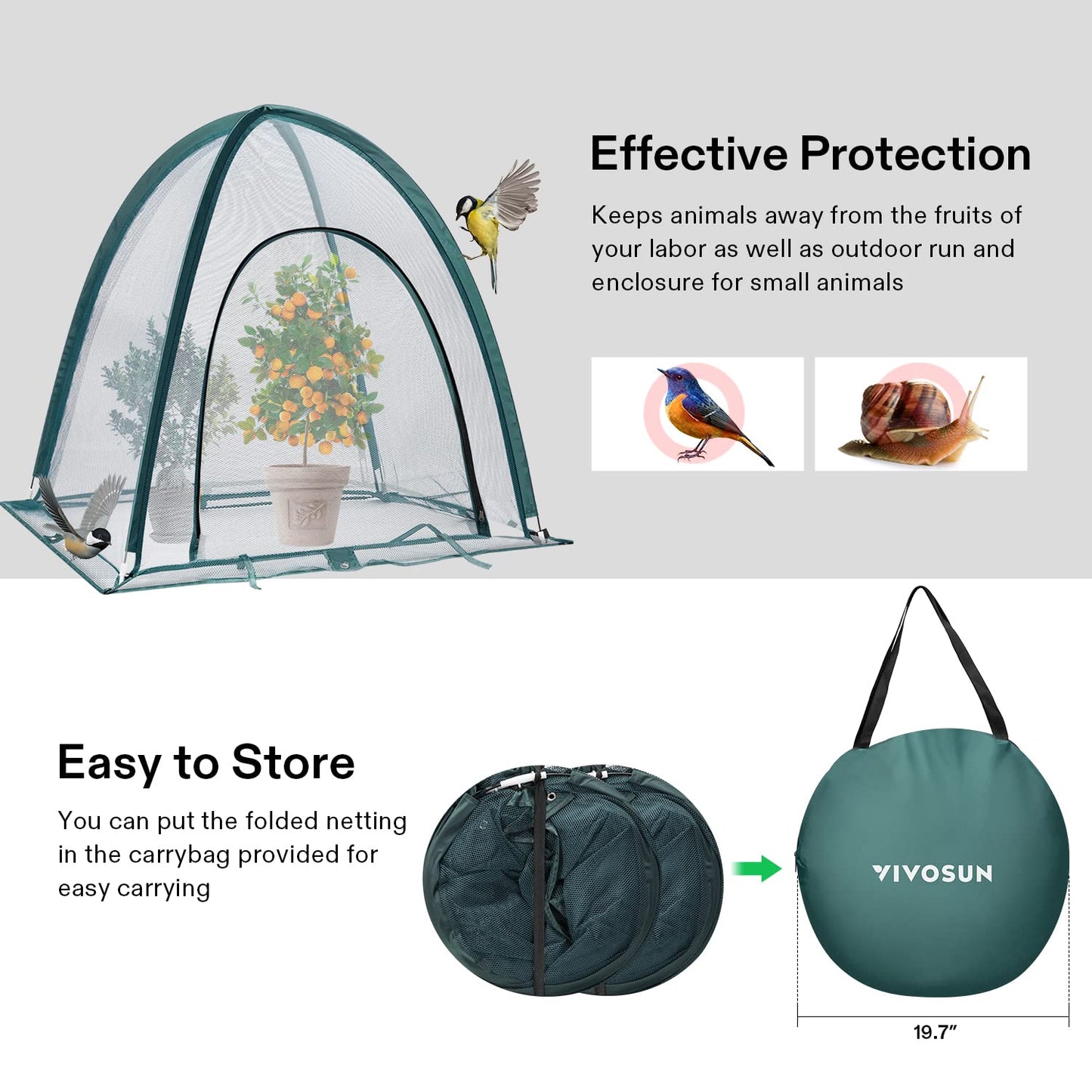 VIVOSUN Garden Netting Cover, 36 x 36 x 39 Inch Pop-up Guard Cover with Zip Entry for Plants, Vegetables, Fruits, Outdoor Run and Enclosure for Small Animals, 4-Pack, Green
