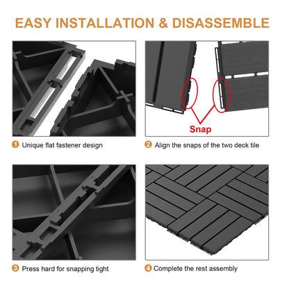 Goovilla Plastic Interlocking Deck Tiles, 36 Pack Balcony Flooring, 12"x12" Waterproof Outdoor Flooring All Weather Use, Patio Floor Decking Tiles for Porch Poolside Backyard Concrete, Dark Grey