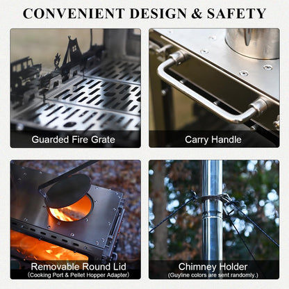 MC TOMOUNT Camping Tent Stove, Ultra-large Capacity Family Wood Burning Stove, Stainless Steel Hot Tent Stove with Stove Frame Base, Portable Wood Stove for 10-30m² Inflatable Tent Bell Canvas Tent
