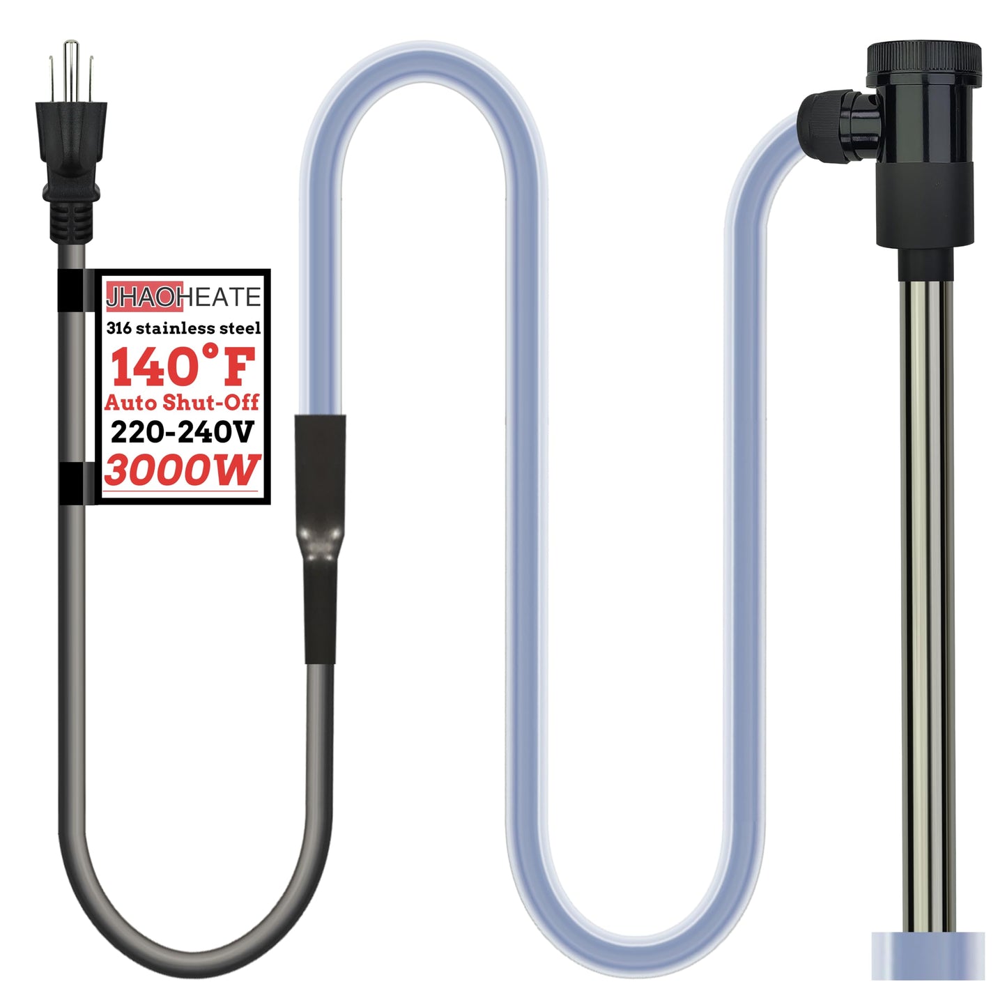 JHAOHEATE 3000W 240V Immersion Water Heater with Temp Control & WiFi Timer – Portable Submersible Heater for Baptistry, Above-Ground Pool, Spa, Inflatable Pool, Baptismal Pool, Bathtub & Hot Tub