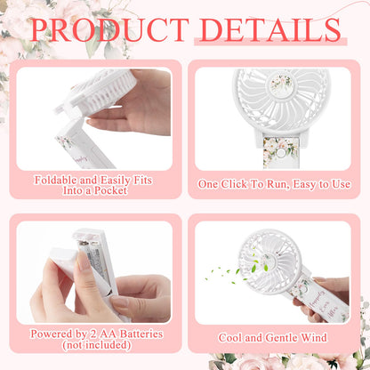 CroBlissful 48 Pcs Mini Wedding Portable Fans for Guests 180° Foldable Electric Pink Flowers Desk Fan Personal Handheld Fans Gifts Bulk for Wedding Bridal Outdoor Summer Desk Office Travel Makeup