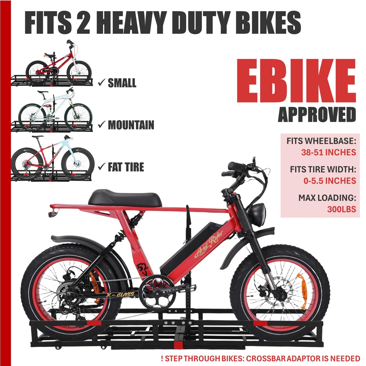 Hitch-Mount Bike Rack for Ebike Heavy-Duty - Fits 2 Electric/Fat-Tire, Fits 2" Receiver for Car SUV Truck RV Minivan