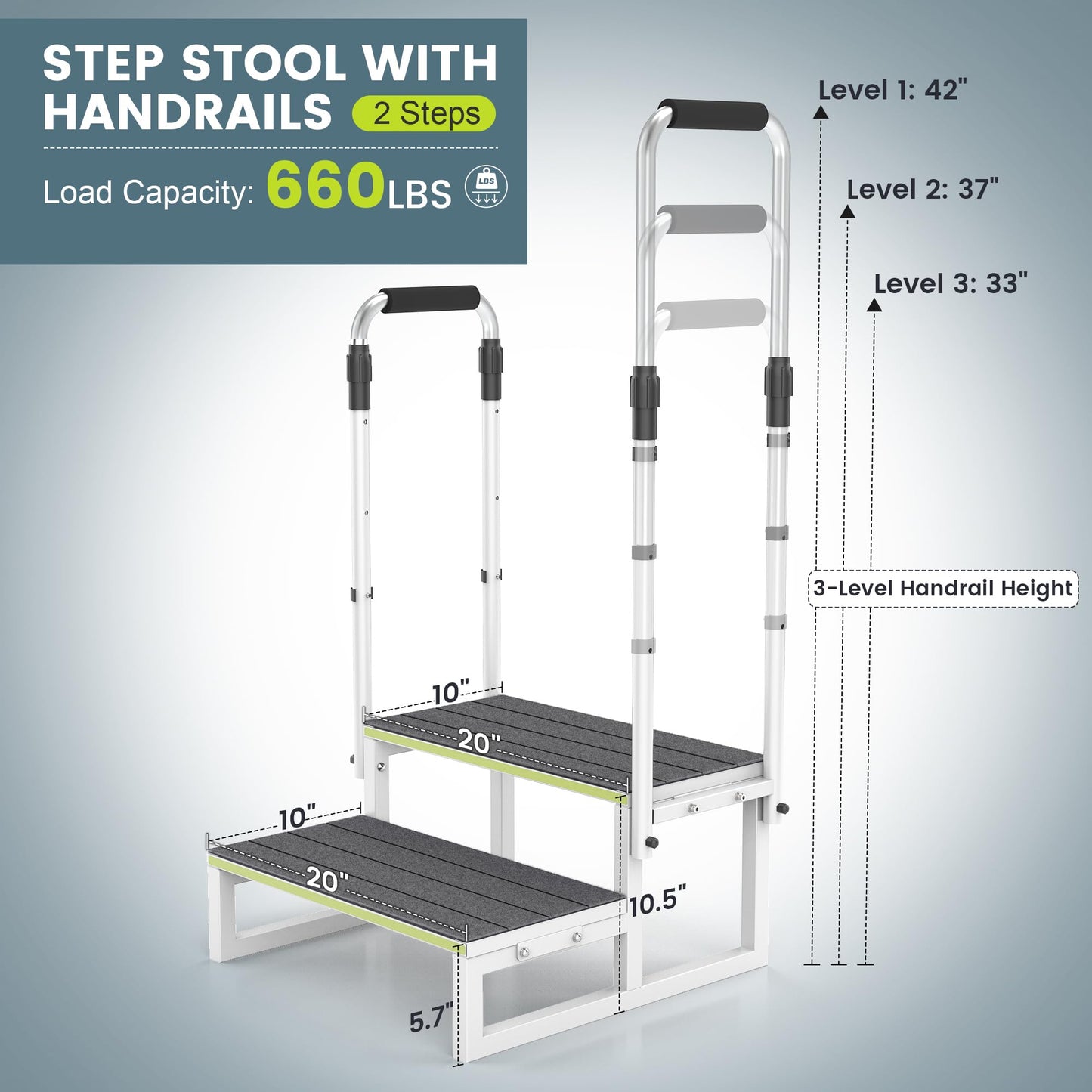 DEPSUNNY RV Step Stool with Handrail, 2 Steps 2 Handrails, Wider Platform, Anti-Slip Mats, Step Stool with Handle for Elderly, Portable RV Stairs for Hot Tub/Camper/Mobile Home/SPA Pool/Pet Stairs
