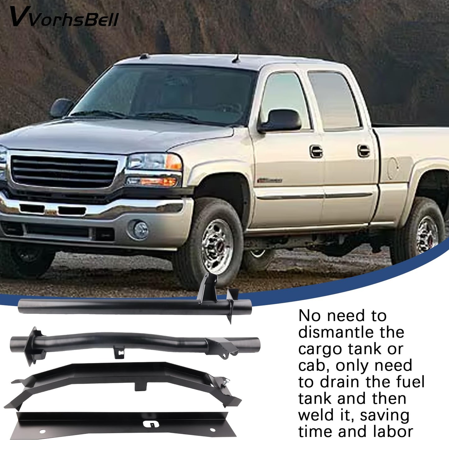 VVORHSBELL Front and Rear Fuel Tank Support Crossmember and Upper Shock Mount Crossmember and Spare Tire Support Plate Compatible with 2007-2014 Chevy Silverado 1500 GMC Sierra 1500 Regular Cab