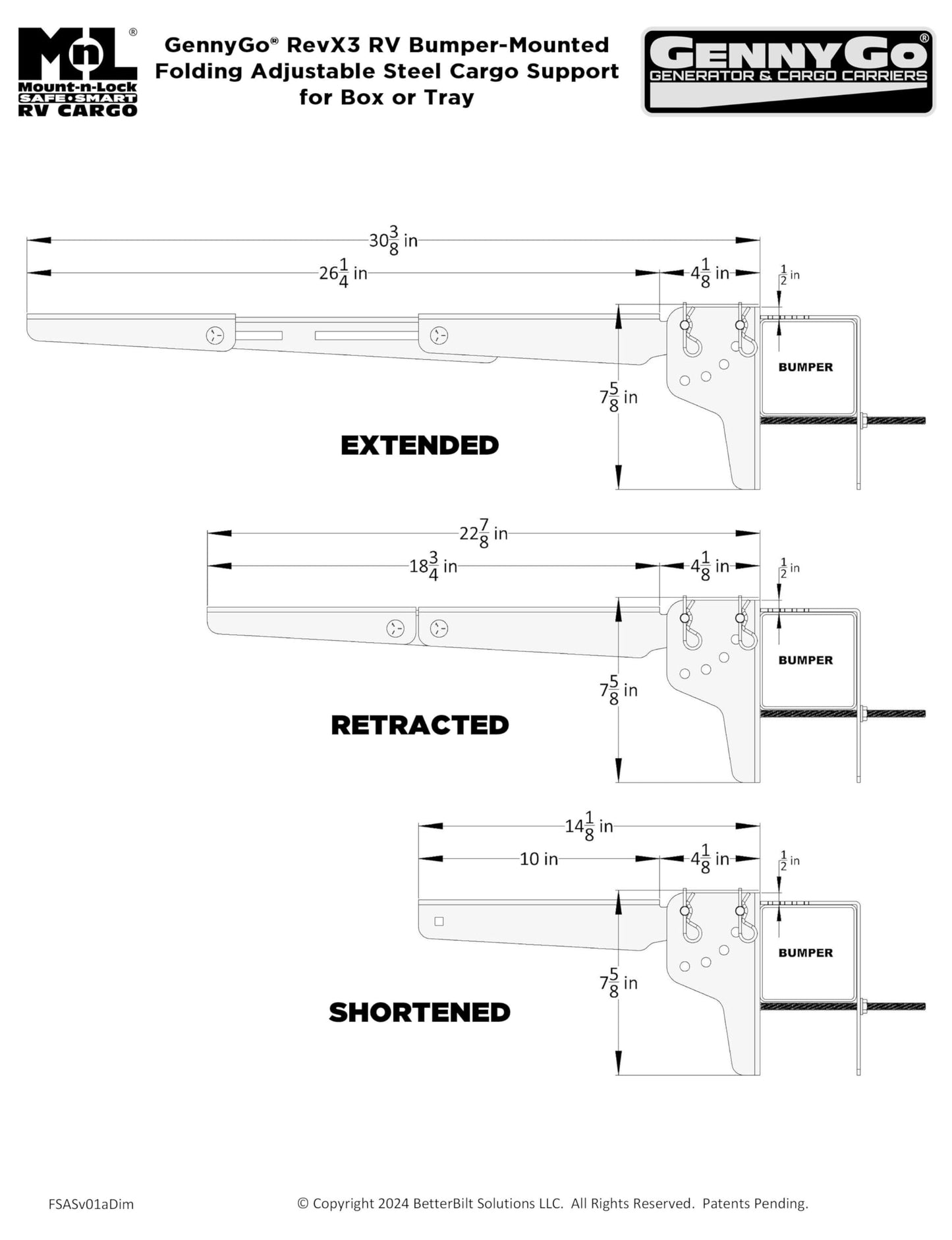 Mount-n-Lock RV Bumper Bundle (2 Items): 1 Set HD SafetyStruts, 1 Pair GennyGo Folding Arms (1SNUHD, 2FSAS)