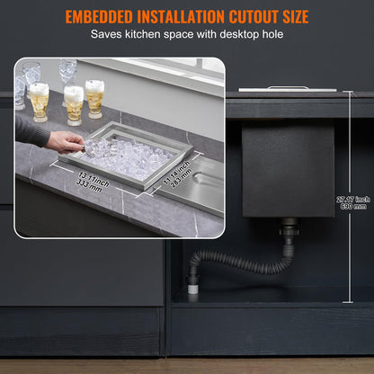 VEVOR Drop in Ice Chest, 14" L x 12" W x 18" H Stainless Steel Ice Cooler, Commercial Ice Bin with Cover, 40 qt Outdoor Kitchen Ice Bar, Drain-Pipe and Drain Plug Included, for Cold Wine Beer