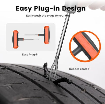 ETENWOLF Heavy Duty Tire Repair Kit - 16 Pcs Flat Tire Plug Set for Car, Motorcycle, ATV, Truck | Vivid Orange