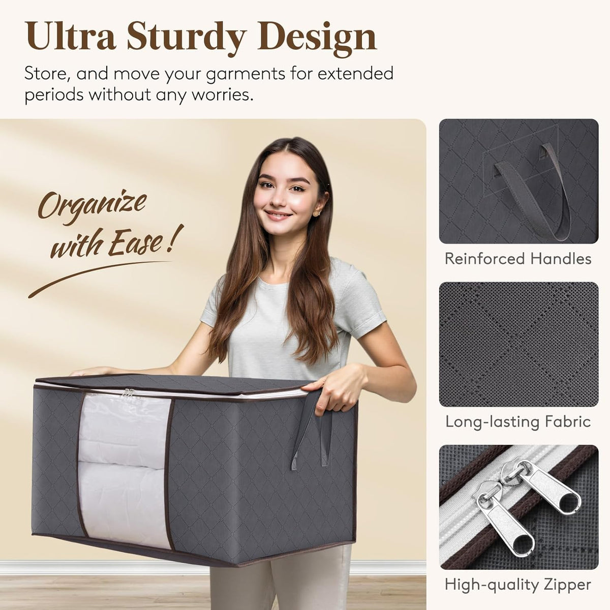 Lifewit 90L Clothes Storage Bins - 9 Pack Foldable Bags with Zippers & Clear Window for Easy Organization