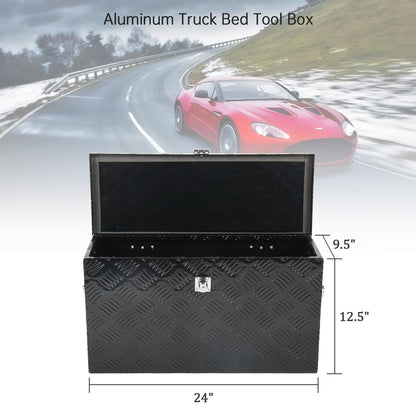 BIGREAT 24'' Inch Stripes Plated ATV UTV Aluminum Tool Box Truck Bed Toolbox Waterproof Square Storage Organizer with Lock and Keys Black(‎24" L x 9.5" W x 12.5" H)