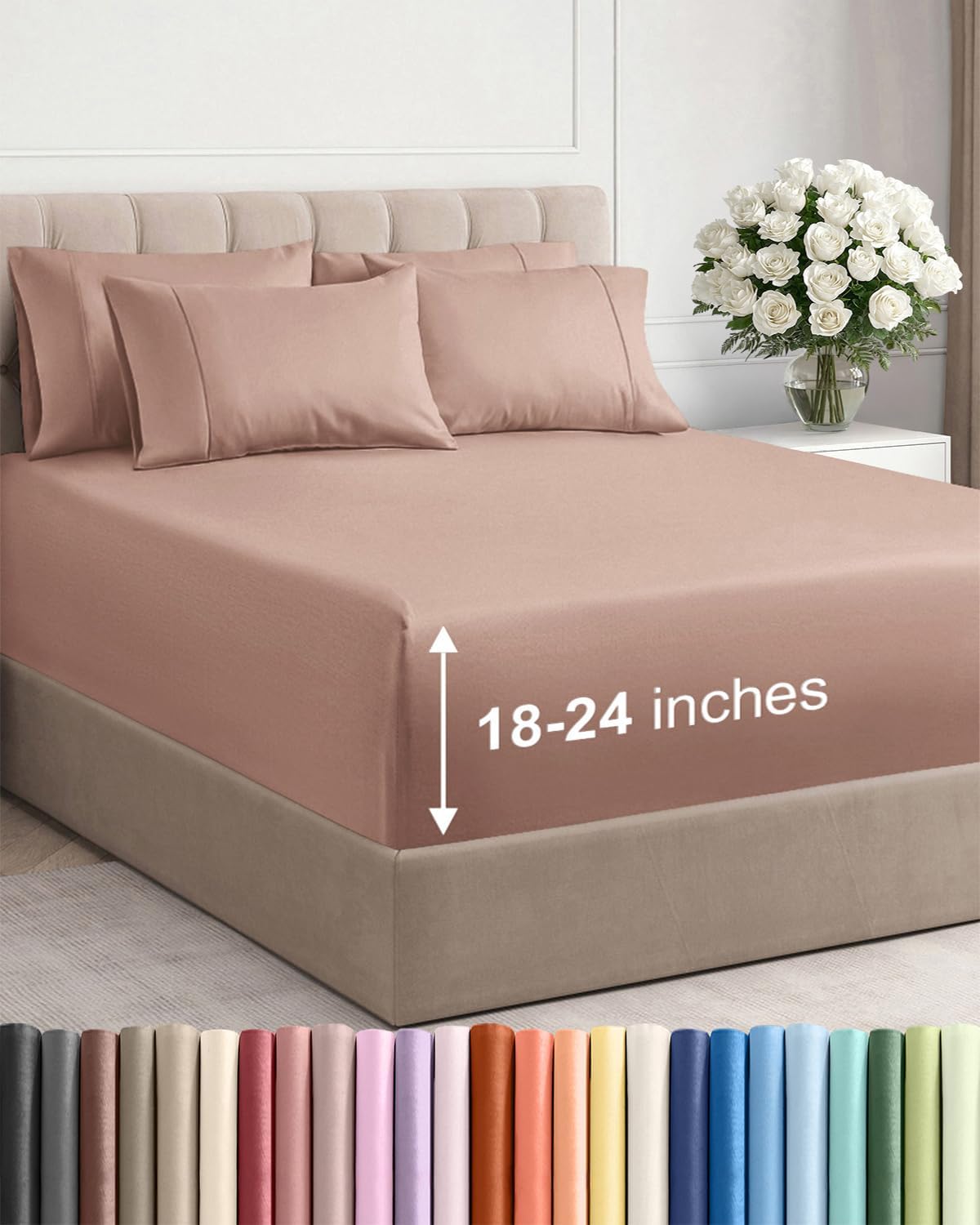 Skiennix Extra Deep Cal King Sheet Set | 6-Piece Breathable Cooling Bedding - Soft, Wrinkle-Free, Mauve