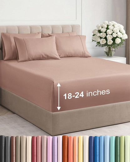 Skiennix Extra Deep Cal King Sheet Set | 6-Piece Breathable Cooling Bedding - Soft, Wrinkle-Free, Mauve