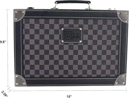 Backgammon Sets for Adults 15 Inches Backgammon Board Games for Adults Leather Backgammon Sets for Family &amp Travel Checkerboard Design Grey and Black