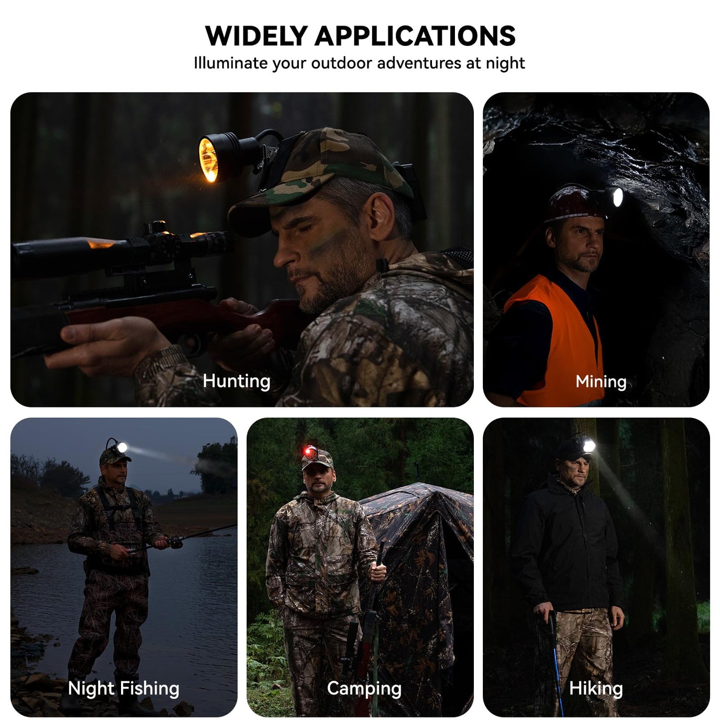 GearOZ 10W Coon Hunting Lights, 45000LUX Hunting Headlamp for Coyotes Hog Predators, Rechargeable & Waterproof, 6 Lighting Modes, 4 Powerful LEDs (White Red Green Amber) for Night Working