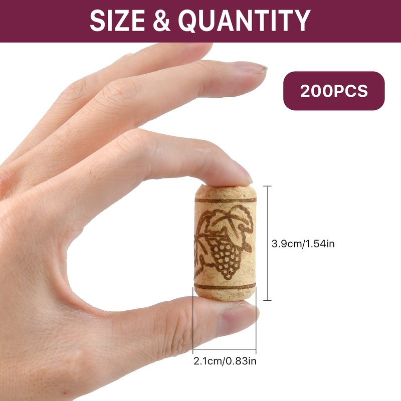 Aemygo 200 Pack Straight Wine Corks, #8 Natural Corks For Crafts, 7/8" x 1 3/4" Soft Wood Cork Stoppers, Wine Bottle Stoppers For Crafting Decor, DIY Arts