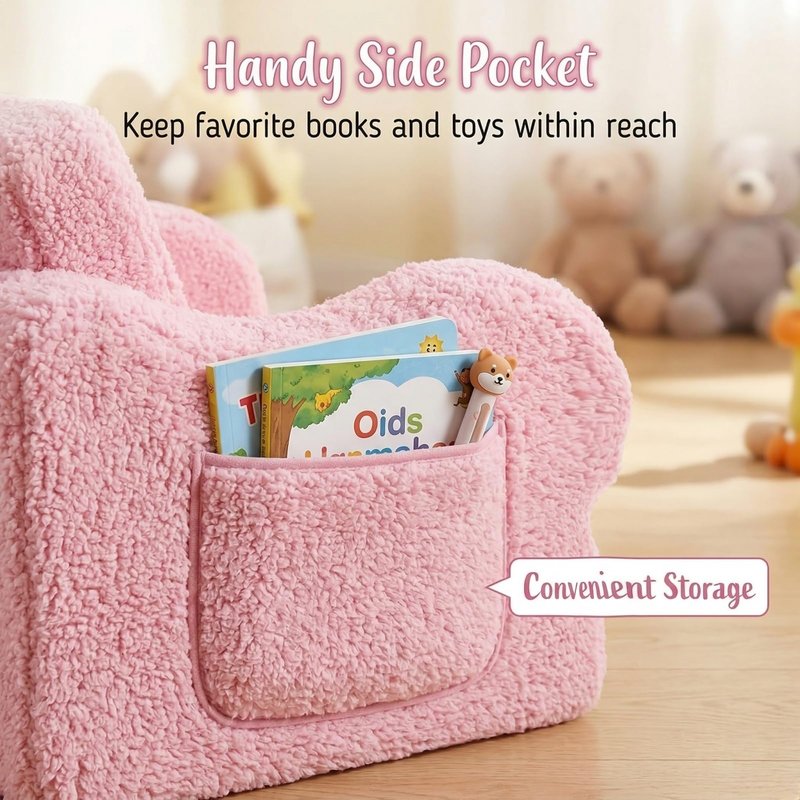 MOMCAYWEX Kids Sofa, 2-in-1 Flip-Out Foam Couch with Soft Sherpa Cover, Cozy Play Lounge Chair, Pink
