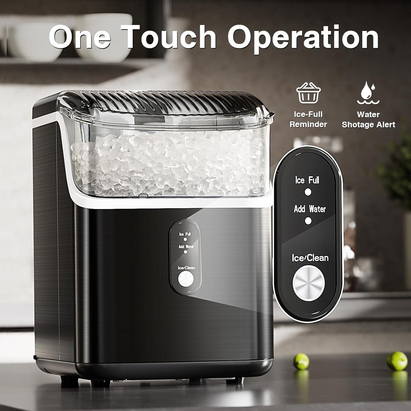 Antarctic Star Nugget Ice Makers Countertop, Portable Ice Machine with Ice Scoop & Basket, 34Lbs/24H, Self-Cleaning, One Click Operation for Camping/RV/Party (Stainless Steel Black)