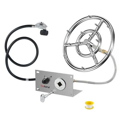 Skyflame Jet Burner Ring Kit, 12" Round Fire Pit Burner with Propane Connection Hose and Ignition Kit for Indoor/Outdoor Fire Pit Fireplace DIY Accessories