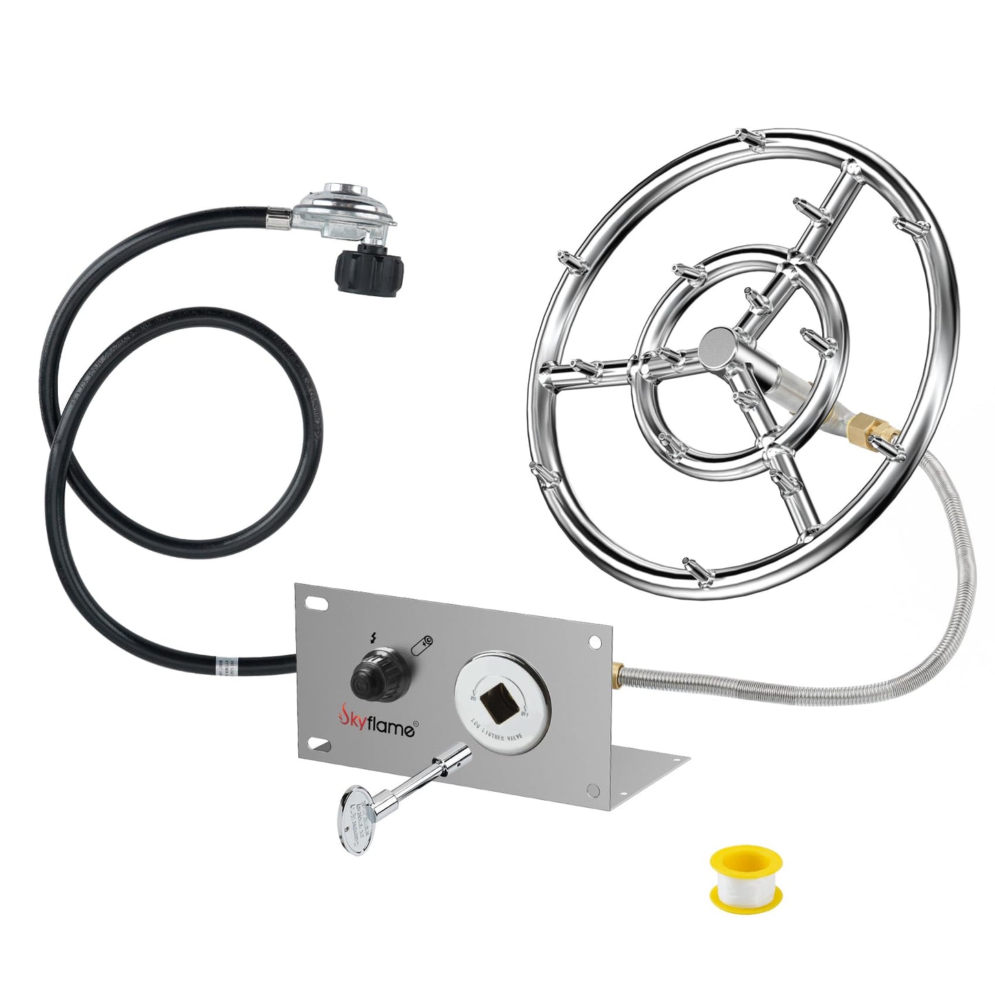 Skyflame Jet Burner Ring Kit, 12" Round Fire Pit Burner with Propane Connection Hose and Ignition Kit for Indoor/Outdoor Fire Pit Fireplace DIY Accessories