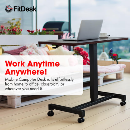 FitDesk Portable Laptop Desk, Rolling Standing Workstation Adjustable Height, Compact Standing Table with Large Surface, Small Stand Desk for Home Office, 30 lb Weight Limit – Walnut, 27" Tabletop
