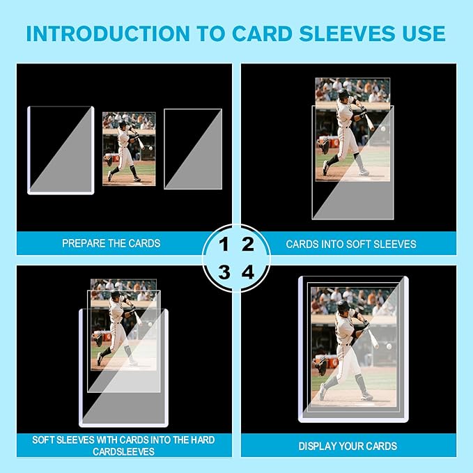 400 Hard Plastic Trading Card Protector - 200 Hard Card Sleeves and 200 Soft Card Sleeves 35pt Rigid 3x4 Card Holders Clear Open-Top Card Sleeve Fits Standard Trading Baseball Sport Game Cards