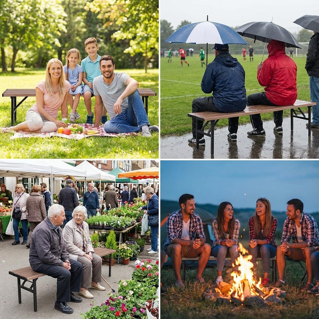 GL GLOBAL LIFE Collapsible Portable Picnic Table Benches, Folding Benches Seat for Outside Seating, Soccer, Sports Team Bench, Beach, Sideline, Camping, Foldable Bench Iron Tubes, Brown-71.06"