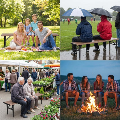 GL GLOBAL LIFE Collapsible Portable Picnic Table Benches, Folding Benches Seat for Outside Seating, Soccer, Sports Team Bench, Beach, Sideline, Camping, Foldable Bench Iron Tubes, Brown-71.06"