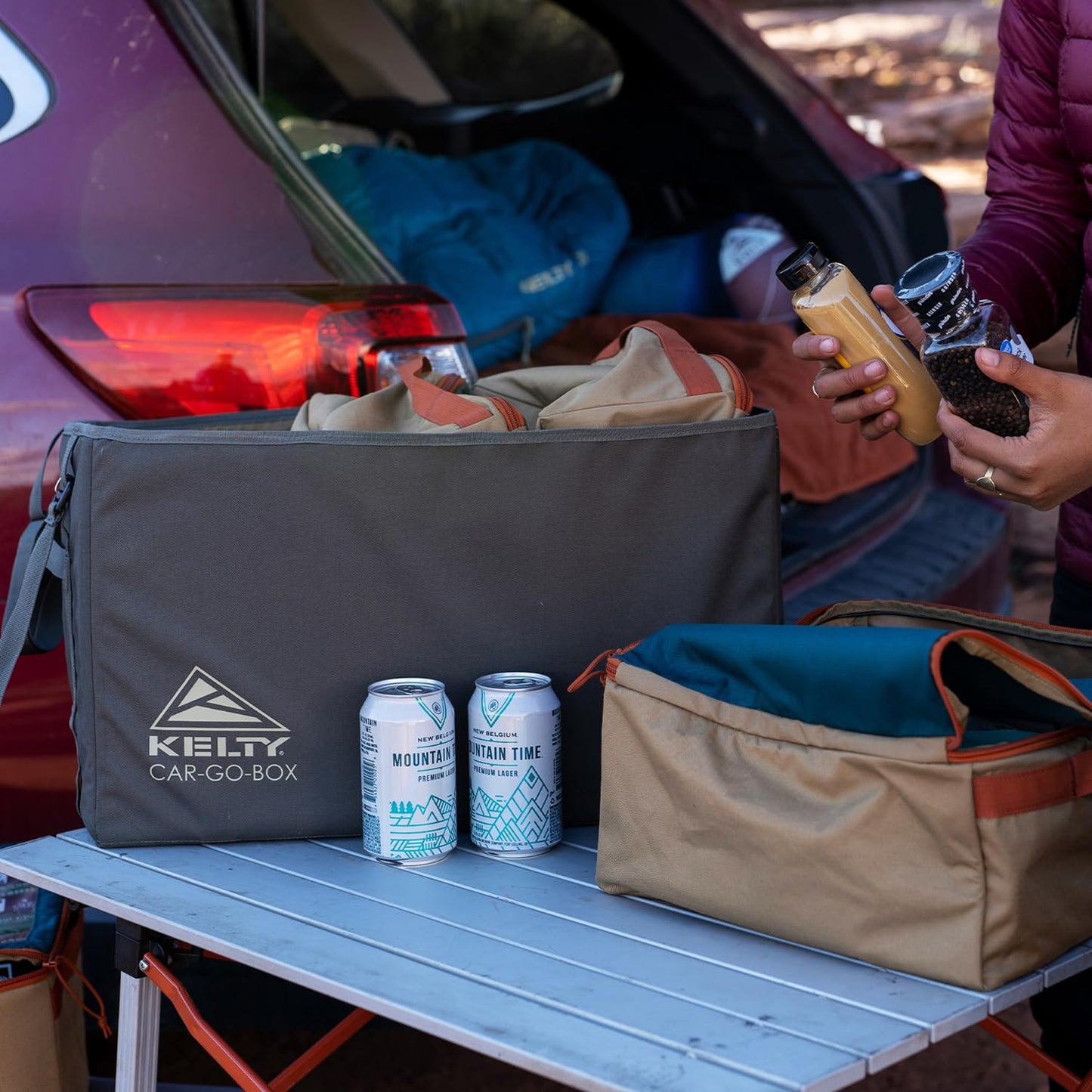 Kelty CARGO Box – Camping, Tailgating, Travel Organization Kit, Large Structured Tote + 3 Individual Pods Storage for Trucks, Vans, SUVs Cars – Color Coded Packing Cubes, Rugged + Water Resistant 45L