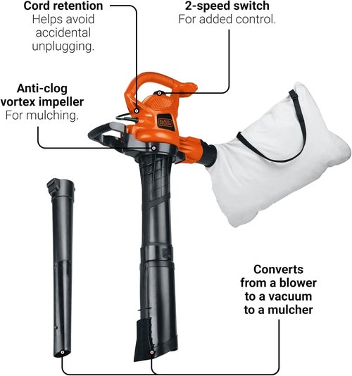 BLACK+DECKER 3-in-1 Corded Leaf Blower, Vacuum & Mulcher - 230 MPH, 12 Amp Handheld Power