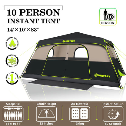 HINSTANT 4/6/8/10 Person Instant Tent, Waterproof Pop Up Tents for Camping with Rainfly, 60 Seconds Easy Setup, Automatic Cabin Tent for Family Camping with Expandable Carry Bag & Upgraded Ventilation