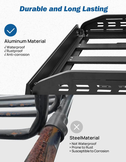 JOYTUTUS Anti-Rust Aluminum Roof Basket 48" X 42" X 6",Collapsible Design,Lightweight Roof Rack Carrier Basket Universal Rooftop,220LBS Load Capacity,for SUV, Truck, Car