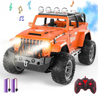 1:16 Remote Control Car with Spray Lights and Sound 2.4GHz Remote Control Jeep for Kids All Terrain Off-Road Jeep RC Car Toys Gift for Boys and Girls