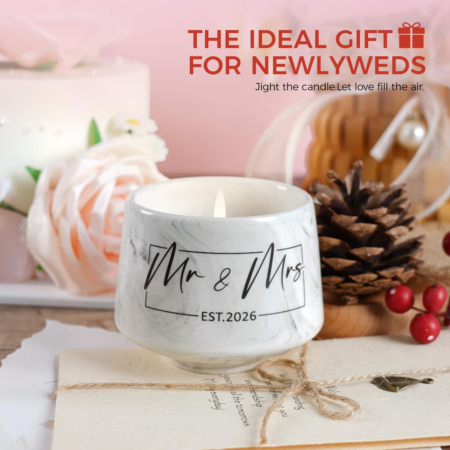 Wedding Gifts - Mr and Mrs Gifts-Wedding Gift for Couples 2026 - Bridal Shower Bride Gift for Married Newlywed - Just Married for Newlywed Couple Bride - Lavender Scented Candles 6 Oz