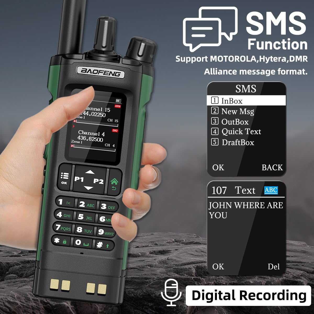 BAOFENG DM32 DMR Radio Ham Radio 10W Handheld Long Range Rechargeable Walkie Talkies GPS DM-32UV Digital NOAA 5RM Tactical Radio USB-C Charger for Hunting Survival Gear,2Pack
