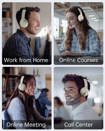Wireless Headset with Mic for Work with AI Noise Cancelling Mic for Clear Calls, Bluetooth V5.3 Headphones with Microphone to USB A/C Dongle & Mic Mute for Computer Laptop PC iPhone (Apricot Black)