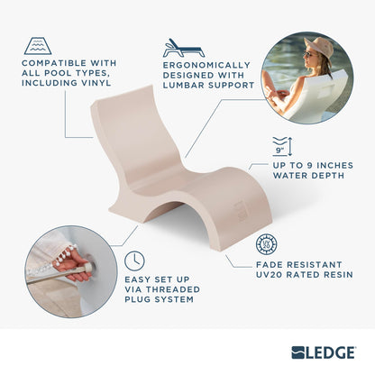 Ledge Lounger Signature Lowback Chair for in Pool or On-Deck Use - Ideal Water Depths 0-9 White Pool Lounge Chairs Set of 2 for Socializing