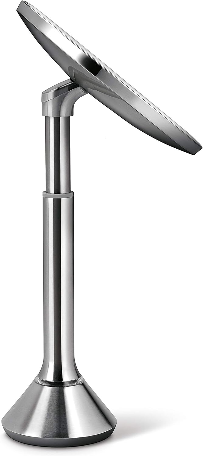 simplehuman Sensor Lighted Makeup Vanity Mirror 8" Round, 5X Magnification, Stainless Steel, Rechargeable and Cordless