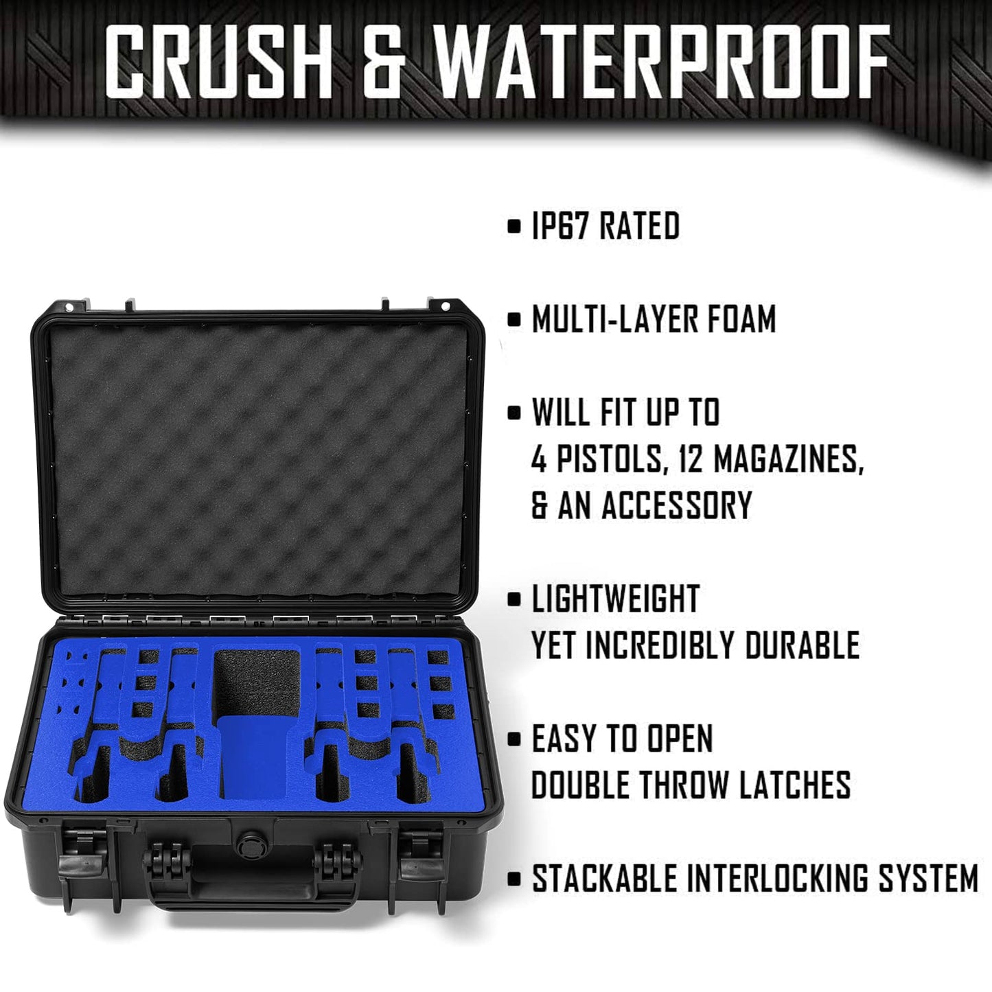 4 Pistol 12 Magazine Doro Gun Case with Custom MyCaseBuilder Foam Insert | Waterproof, Heavy Duty | Tactical Firearms, Ammunition and Accessory Holder | Hard Gun and Magazine Case | 18 x 14 x 7 Inches