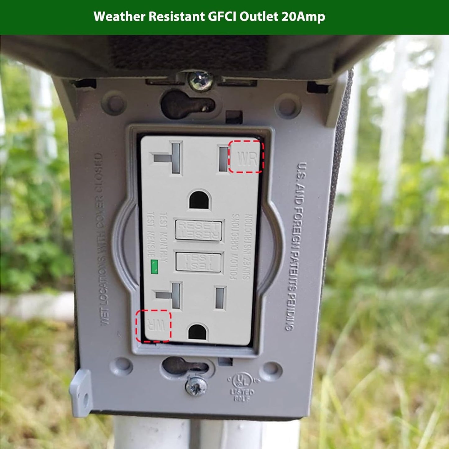 GFCI 20 Amp Weather Resistant,GREENCYCLE 10PK GFCI Outlet 20A, Safety WR Electrical Wall Outlet Indoor or Outdoor Use, Decorative Screwless Wall Plates and Screws Included, White