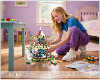 Sosuy Carousel Building Set Electric Motorized Merry-Go-Round Model Amusement Park Toy for Boy Girl Teen Birthday Gifts for Adult Kid Ages 6 7 8 9+ City Construction Theme Collection 5086pcs