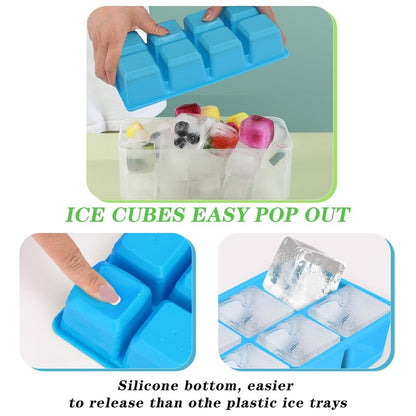 Ice Trays for Freezer with Lid and Bin, JRISBO 6 Pack Silicone Ice Cube Tray Storage Iced Bucket Kits, Stackable & Leak Proof Large Ice Cube Molds for Cocktail, Whiskey, Soup, Baby Food