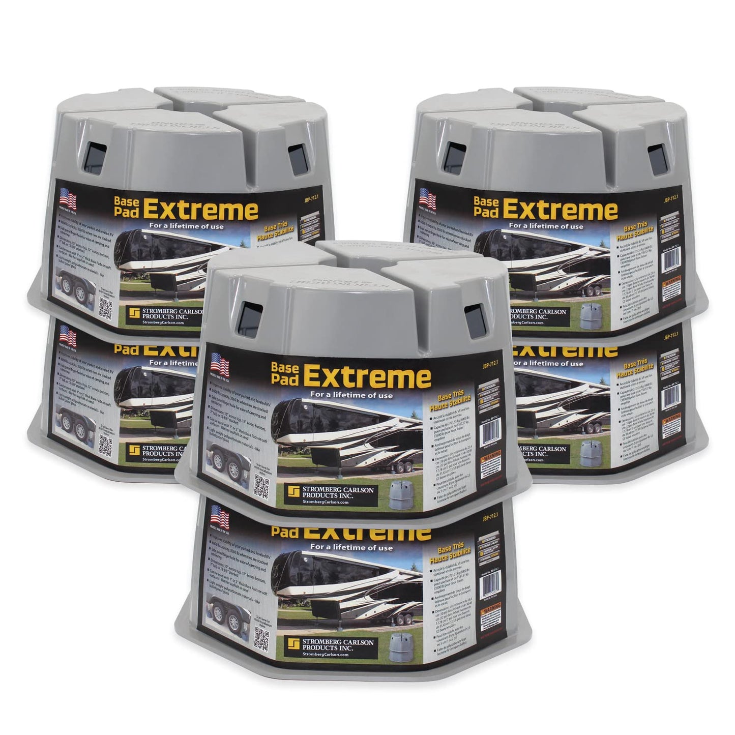 Stromberg Carlson JBP-712.6 Base Pad Extreme 6 Pack – 6" RV Utility Blocks for Leveling, Camper Jack Blocks, Setup Blocks – 6000 lb Capacity, Lightweight & Stackable – Universal Fit – Black – 6" Tall